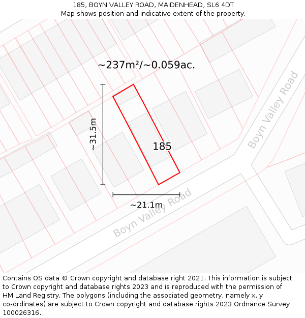 185, BOYN VALLEY ROAD, MAIDENHEAD, SL6 4DT: Plot and title map
