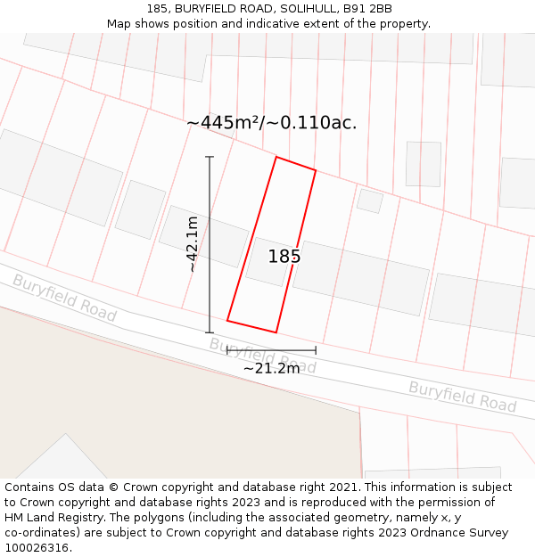 185, BURYFIELD ROAD, SOLIHULL, B91 2BB: Plot and title map