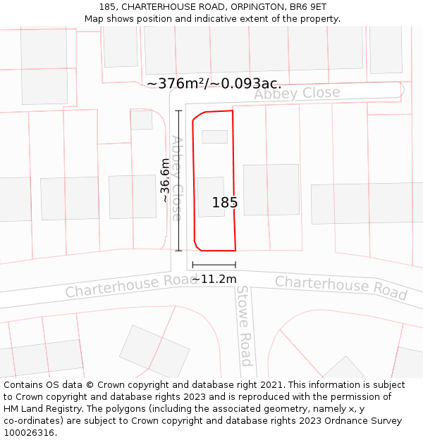 185, CHARTERHOUSE ROAD, ORPINGTON, BR6 9ET: Plot and title map
