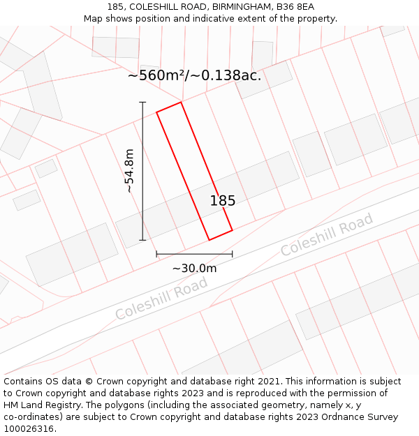 185, COLESHILL ROAD, BIRMINGHAM, B36 8EA: Plot and title map
