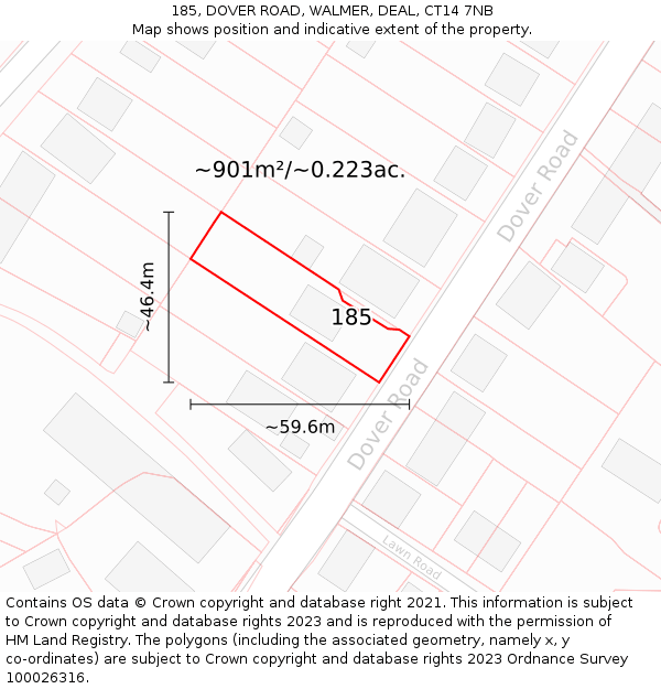 185, DOVER ROAD, WALMER, DEAL, CT14 7NB: Plot and title map