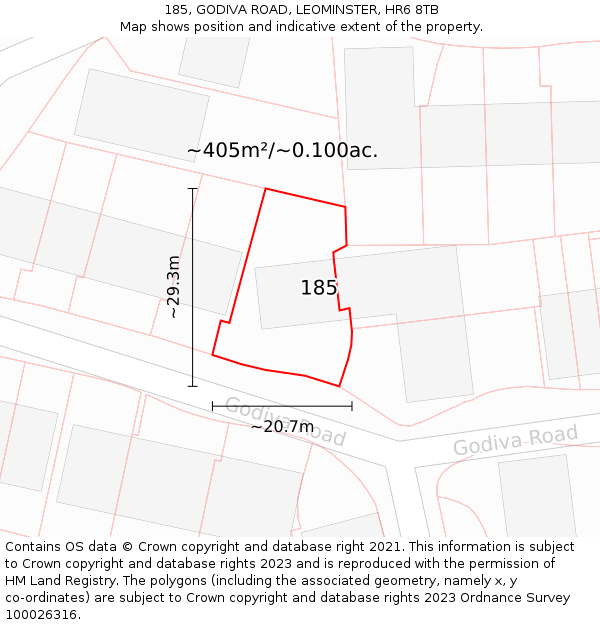 185, GODIVA ROAD, LEOMINSTER, HR6 8TB: Plot and title map