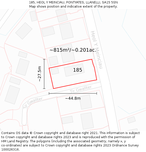 185, HEOL Y MEINCIAU, PONTYATES, LLANELLI, SA15 5SN: Plot and title map