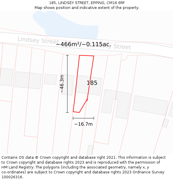 185, LINDSEY STREET, EPPING, CM16 6RF: Plot and title map