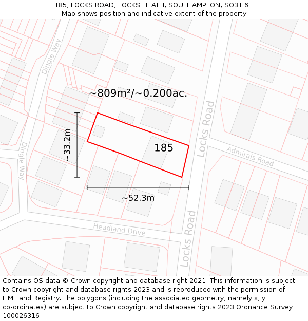 185, LOCKS ROAD, LOCKS HEATH, SOUTHAMPTON, SO31 6LF: Plot and title map