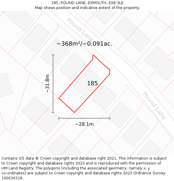 185, POUND LANE, EXMOUTH, EX8 3LE: Plot and title map