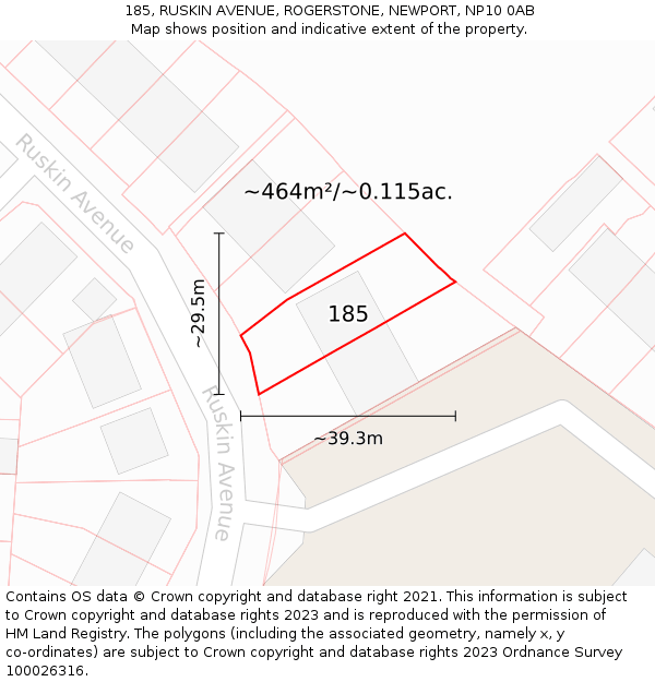 185, RUSKIN AVENUE, ROGERSTONE, NEWPORT, NP10 0AB: Plot and title map