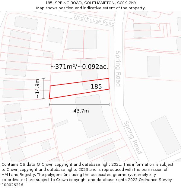 185, SPRING ROAD, SOUTHAMPTON, SO19 2NY: Plot and title map