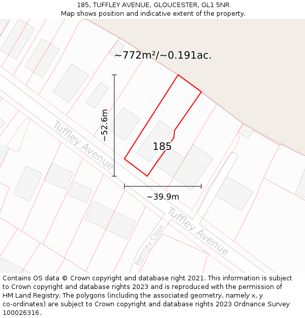 185, TUFFLEY AVENUE, GLOUCESTER, GL1 5NR: Plot and title map