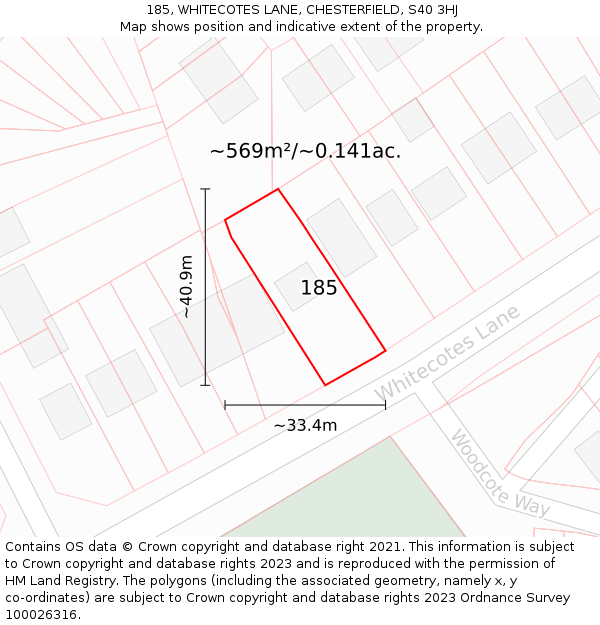 185, WHITECOTES LANE, CHESTERFIELD, S40 3HJ: Plot and title map