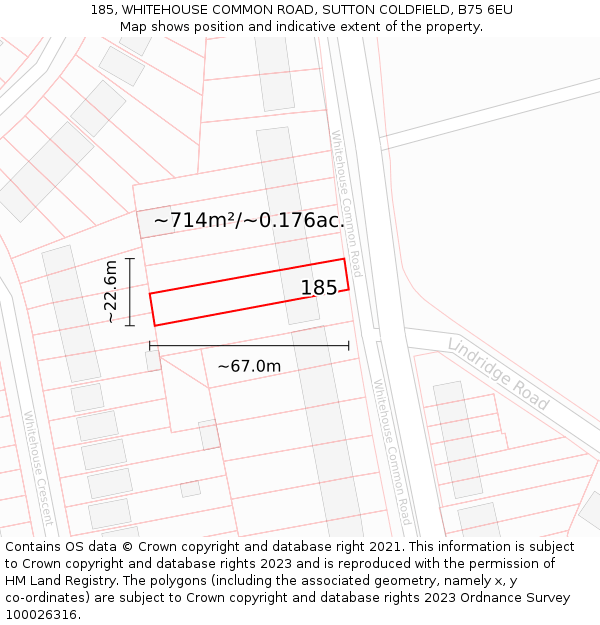 185, WHITEHOUSE COMMON ROAD, SUTTON COLDFIELD, B75 6EU: Plot and title map