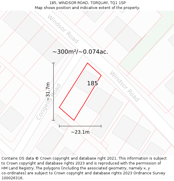 185, WINDSOR ROAD, TORQUAY, TQ1 1SP: Plot and title map
