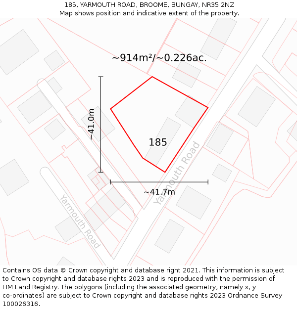 185, YARMOUTH ROAD, BROOME, BUNGAY, NR35 2NZ: Plot and title map