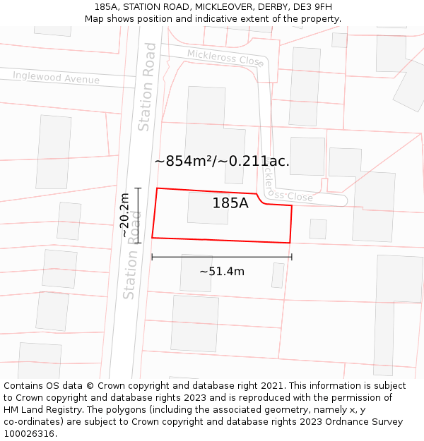 185A, STATION ROAD, MICKLEOVER, DERBY, DE3 9FH: Plot and title map