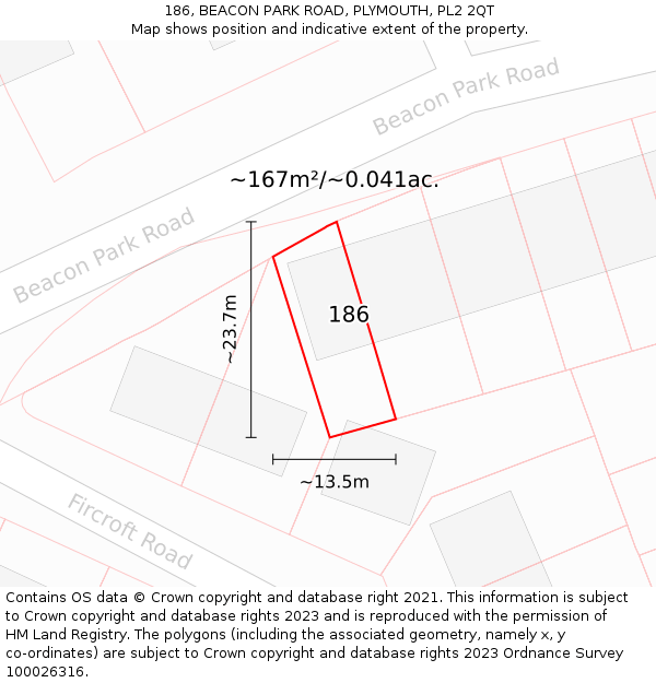 186, BEACON PARK ROAD, PLYMOUTH, PL2 2QT: Plot and title map