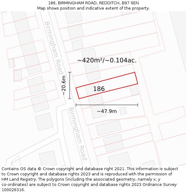 186, BIRMINGHAM ROAD, REDDITCH, B97 6EN: Plot and title map