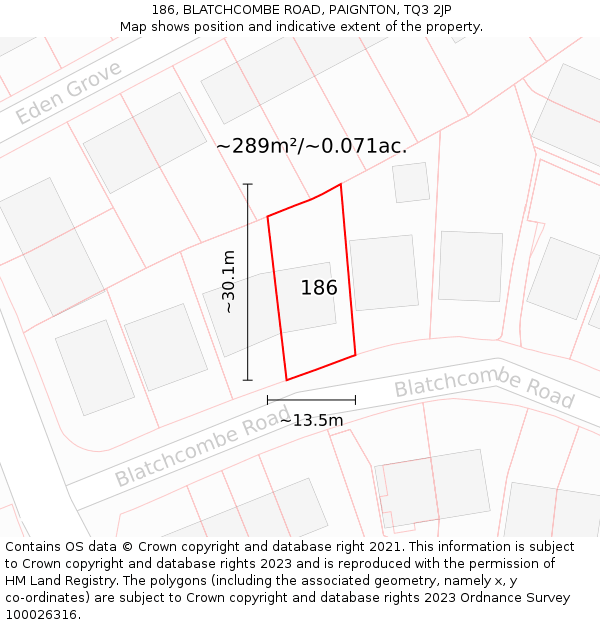 186, BLATCHCOMBE ROAD, PAIGNTON, TQ3 2JP: Plot and title map