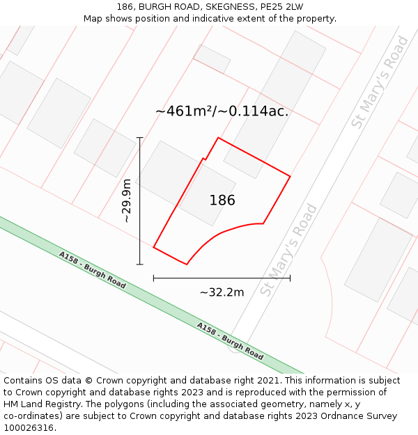 186, BURGH ROAD, SKEGNESS, PE25 2LW: Plot and title map
