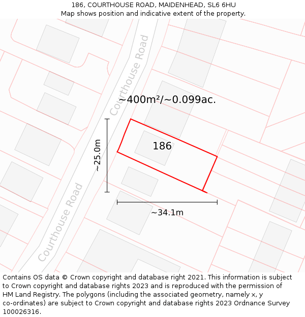 186, COURTHOUSE ROAD, MAIDENHEAD, SL6 6HU: Plot and title map