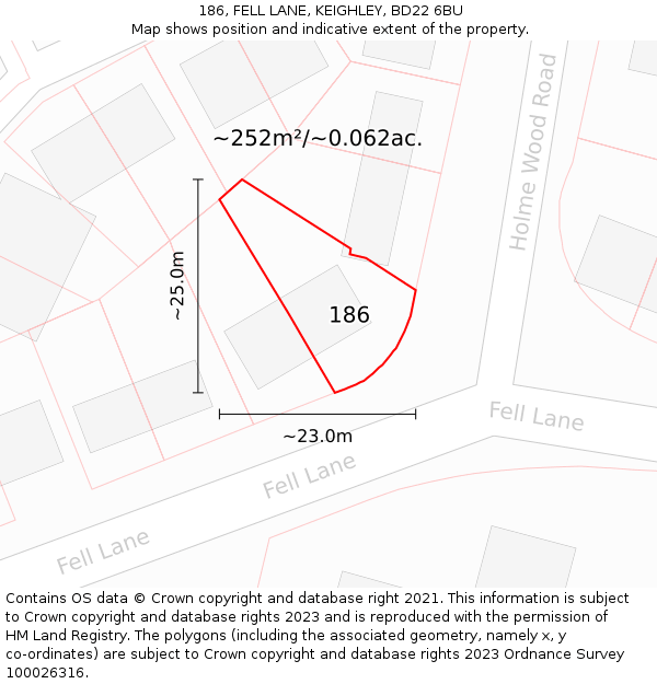 186, FELL LANE, KEIGHLEY, BD22 6BU: Plot and title map