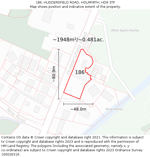 186, HUDDERSFIELD ROAD, HOLMFIRTH, HD9 3TP: Plot and title map