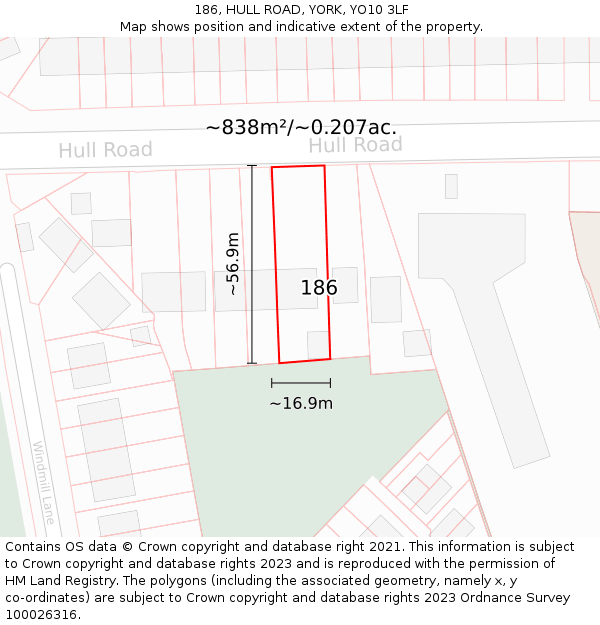186, HULL ROAD, YORK, YO10 3LF: Plot and title map