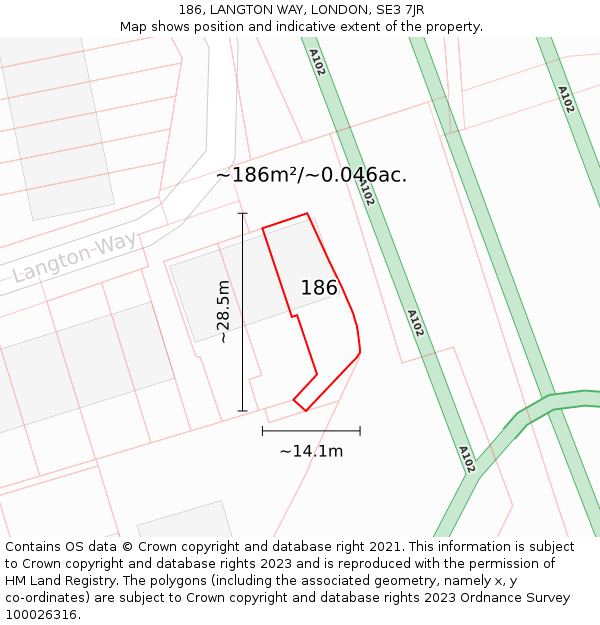 186, LANGTON WAY, LONDON, SE3 7JR: Plot and title map
