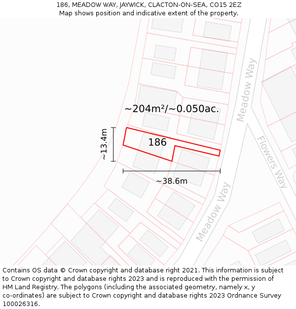 186, MEADOW WAY, JAYWICK, CLACTON-ON-SEA, CO15 2EZ: Plot and title map