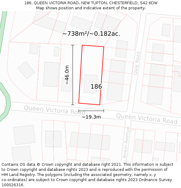 186, QUEEN VICTORIA ROAD, NEW TUPTON, CHESTERFIELD, S42 6DW: Plot and title map