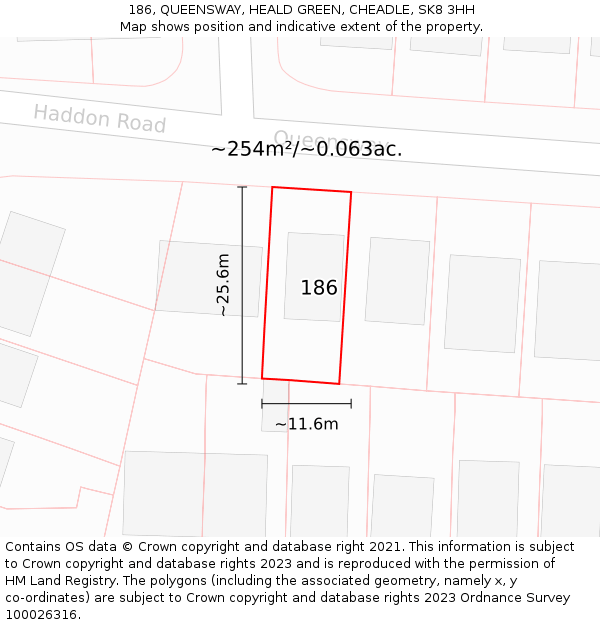 186, QUEENSWAY, HEALD GREEN, CHEADLE, SK8 3HH: Plot and title map