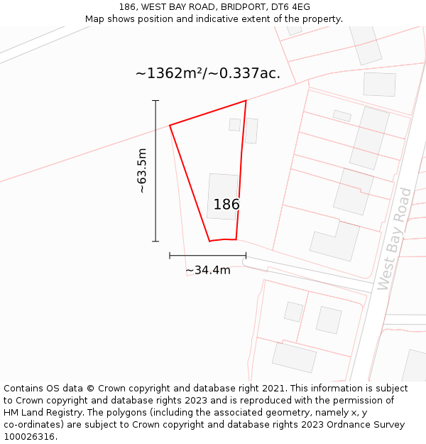 186, WEST BAY ROAD, BRIDPORT, DT6 4EG: Plot and title map