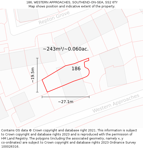 186, WESTERN APPROACHES, SOUTHEND-ON-SEA, SS2 6TY: Plot and title map