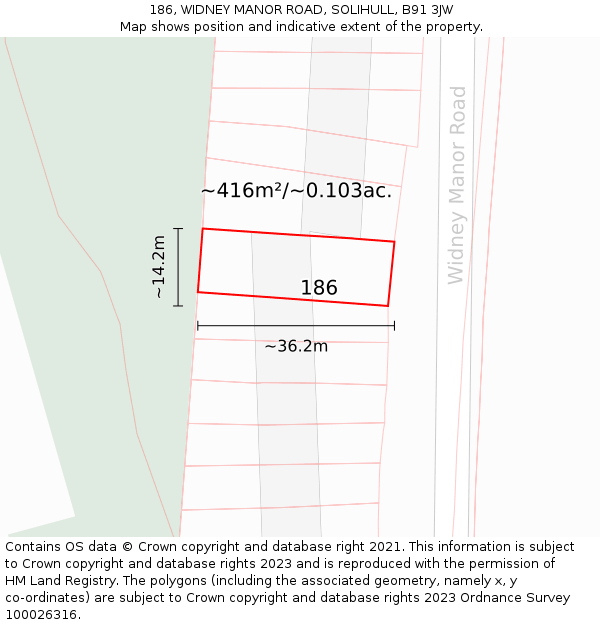 186, WIDNEY MANOR ROAD, SOLIHULL, B91 3JW: Plot and title map