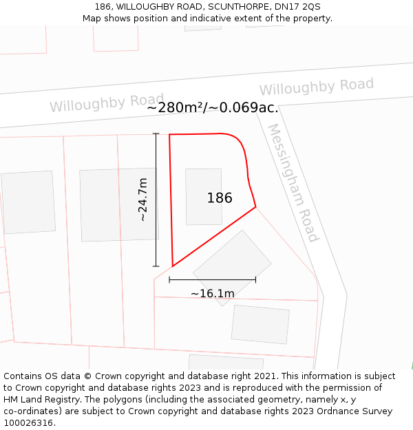 186, WILLOUGHBY ROAD, SCUNTHORPE, DN17 2QS: Plot and title map