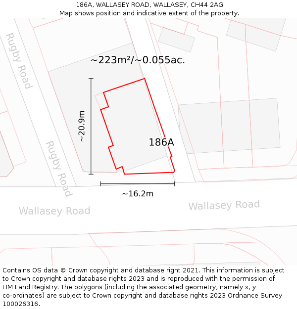 186A, WALLASEY ROAD, WALLASEY, CH44 2AG: Plot and title map