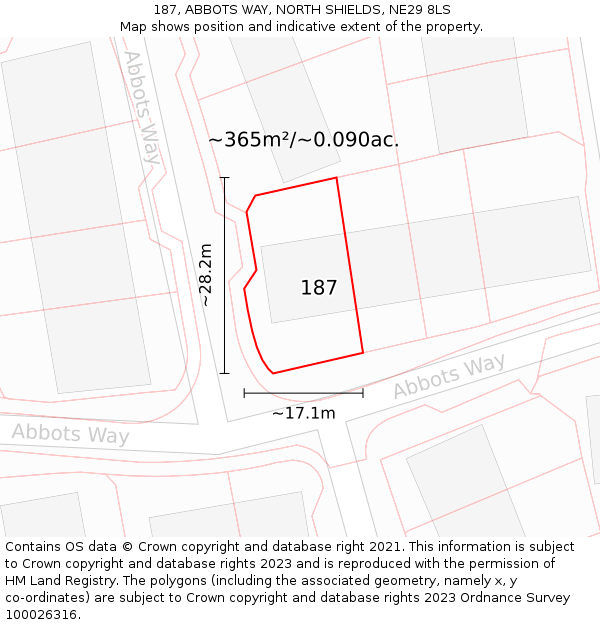 187, ABBOTS WAY, NORTH SHIELDS, NE29 8LS: Plot and title map