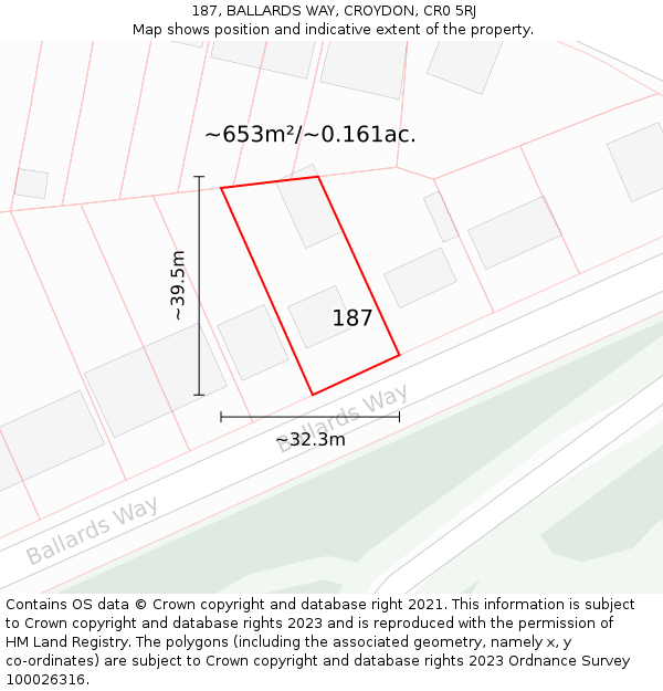 187, BALLARDS WAY, CROYDON, CR0 5RJ: Plot and title map