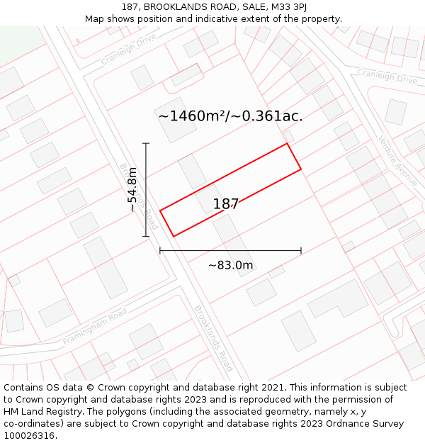 187, BROOKLANDS ROAD, SALE, M33 3PJ: Plot and title map