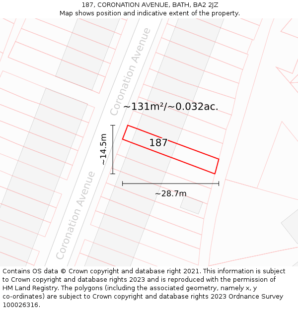 187, CORONATION AVENUE, BATH, BA2 2JZ: Plot and title map