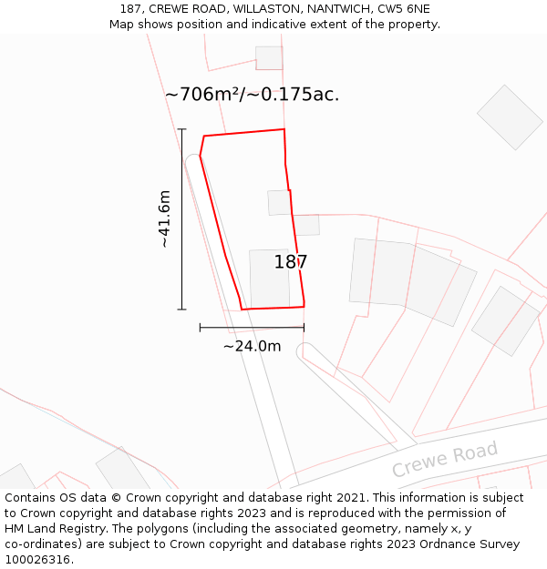 187, CREWE ROAD, WILLASTON, NANTWICH, CW5 6NE: Plot and title map