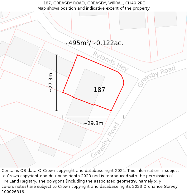 187, GREASBY ROAD, GREASBY, WIRRAL, CH49 2PE: Plot and title map