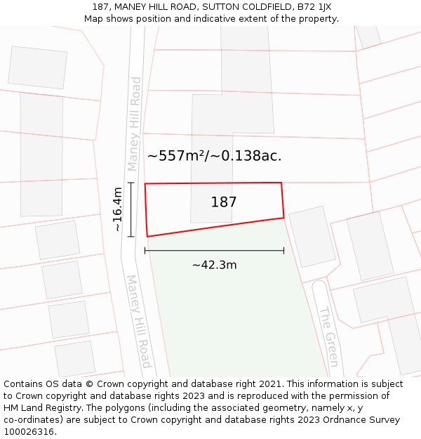 187, MANEY HILL ROAD, SUTTON COLDFIELD, B72 1JX: Plot and title map