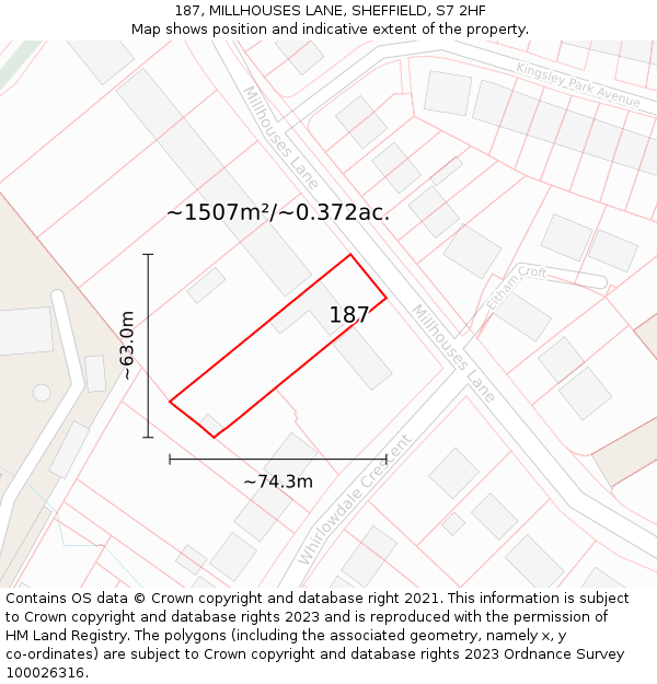 187, MILLHOUSES LANE, SHEFFIELD, S7 2HF: Plot and title map