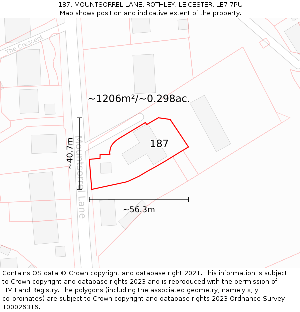 187, MOUNTSORREL LANE, ROTHLEY, LEICESTER, LE7 7PU: Plot and title map