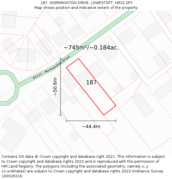 187, NORMANSTON DRIVE, LOWESTOFT, NR32 2PY: Plot and title map