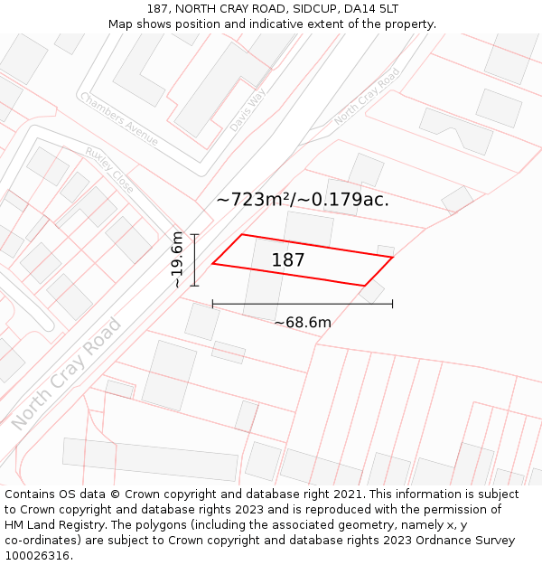 187, NORTH CRAY ROAD, SIDCUP, DA14 5LT: Plot and title map