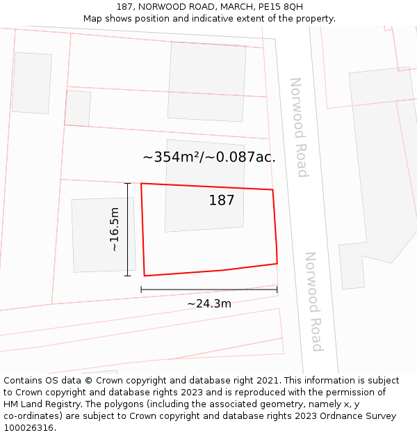 187, NORWOOD ROAD, MARCH, PE15 8QH: Plot and title map
