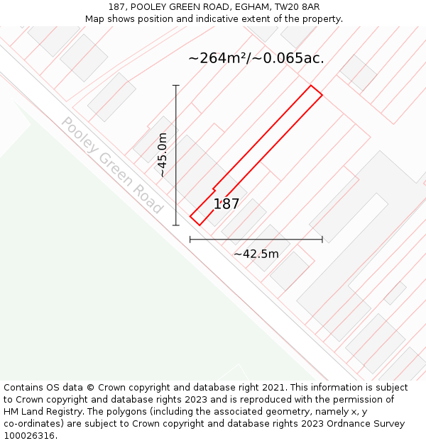 187, POOLEY GREEN ROAD, EGHAM, TW20 8AR: Plot and title map