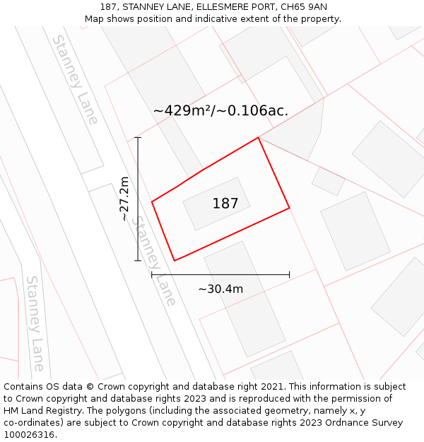 187, STANNEY LANE, ELLESMERE PORT, CH65 9AN: Plot and title map