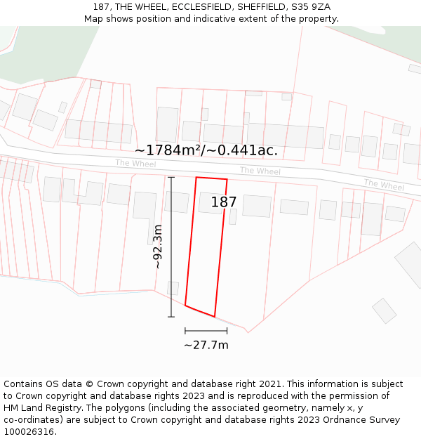 187, THE WHEEL, ECCLESFIELD, SHEFFIELD, S35 9ZA: Plot and title map